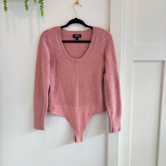 Express Scoop Neck Long Sleeve Women's Blush Pink Sweater Bodysuit Size Large - Picture 1 of 9